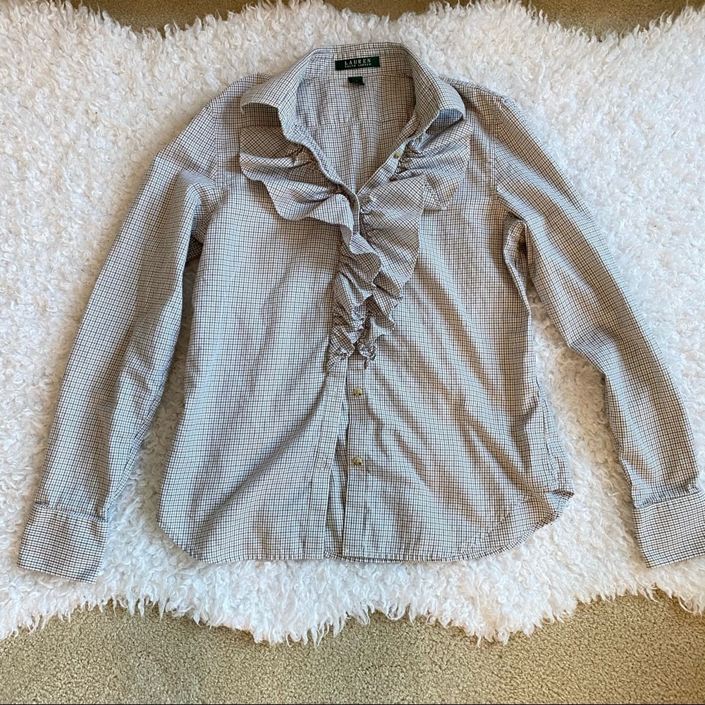 Plaid Ruffle Collar Button Down Top - image 1